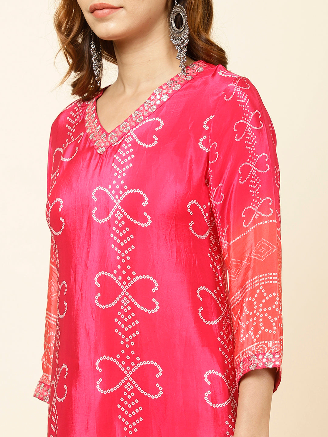 Bandhani Printed Crepe Kurta With Pants