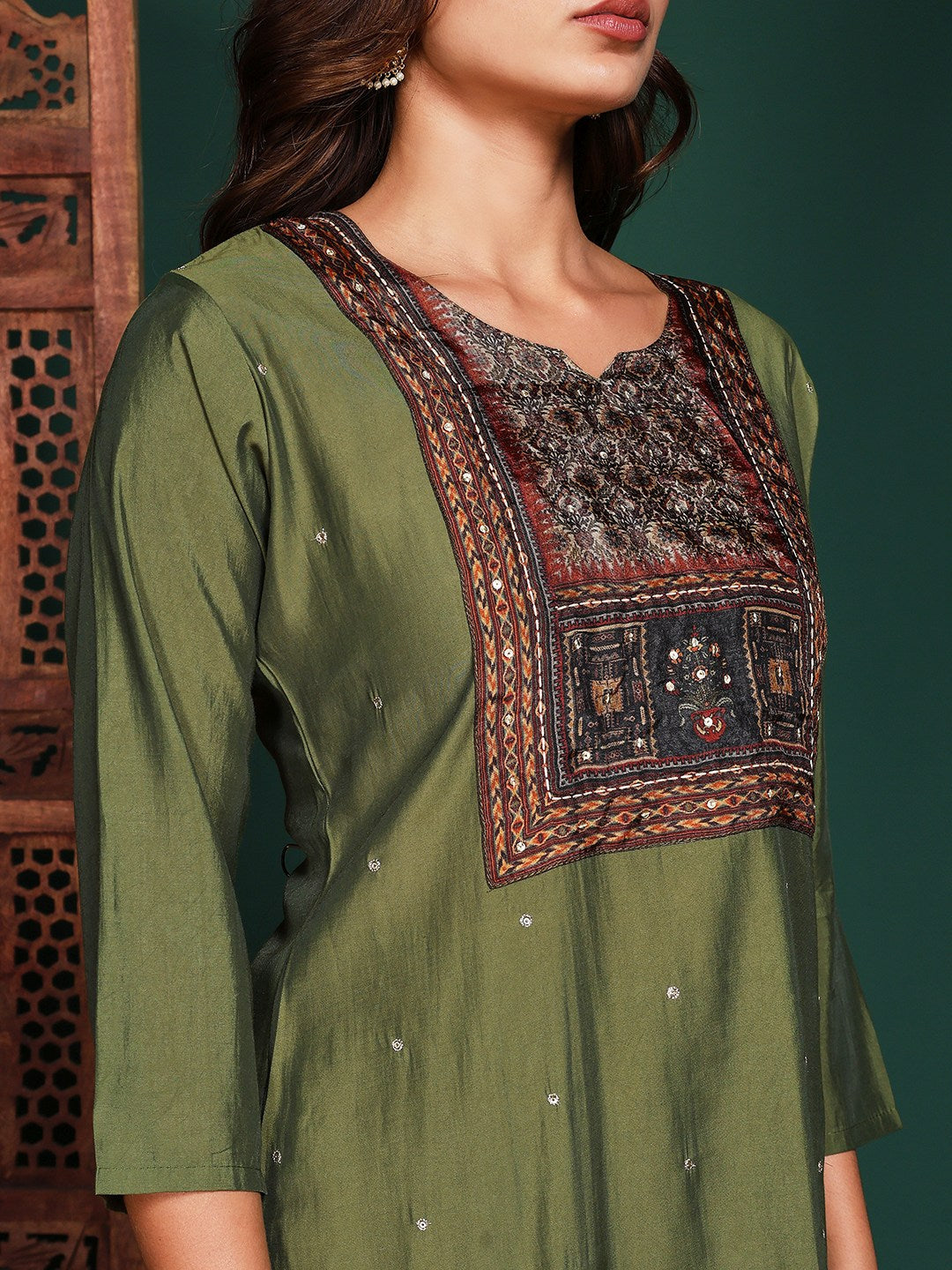 Floral Printed Cotton Blend Kurta With Pant &amp; Dupatta