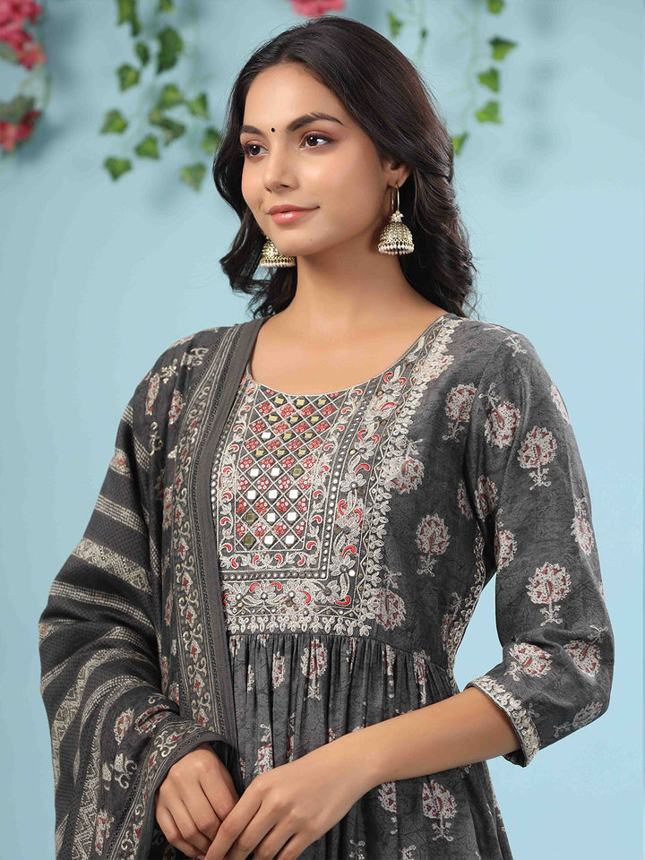 Printed Cotton Kurta With Pants &amp; Dupatta