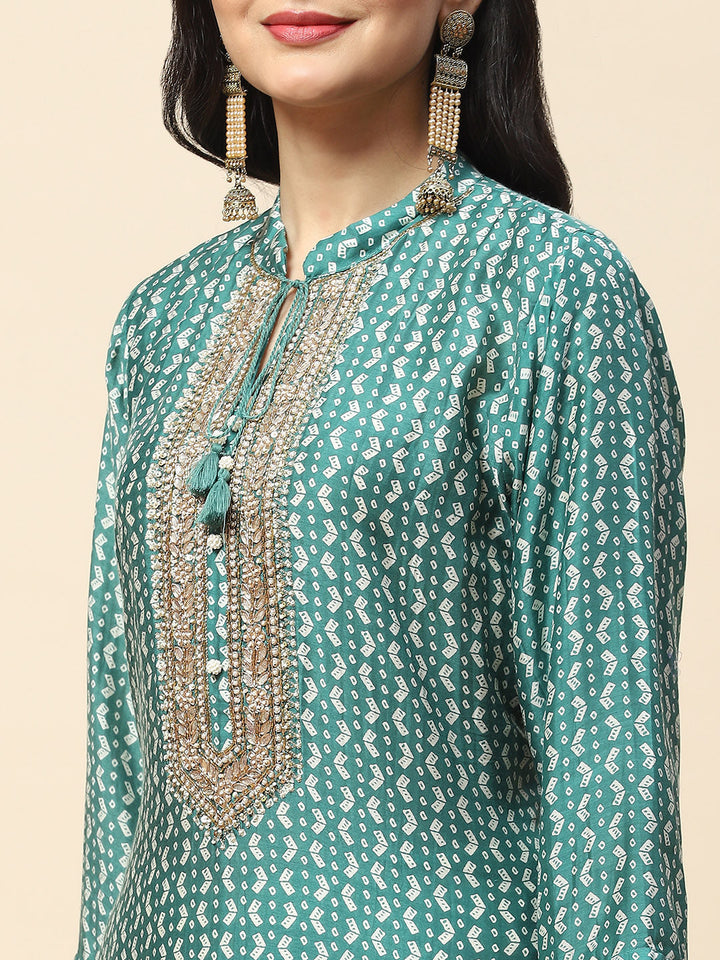 Printed With Yoke Embroidered Muslin Kurta