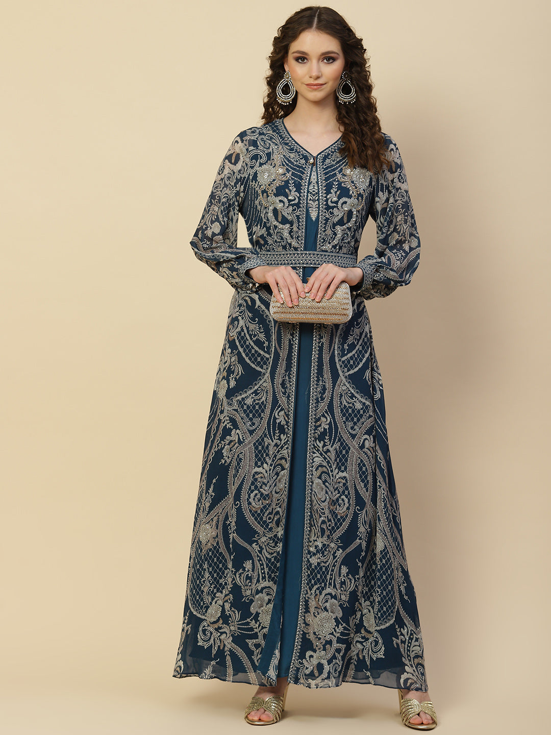 Digital Floral Printed Georgette Gown With Jacket