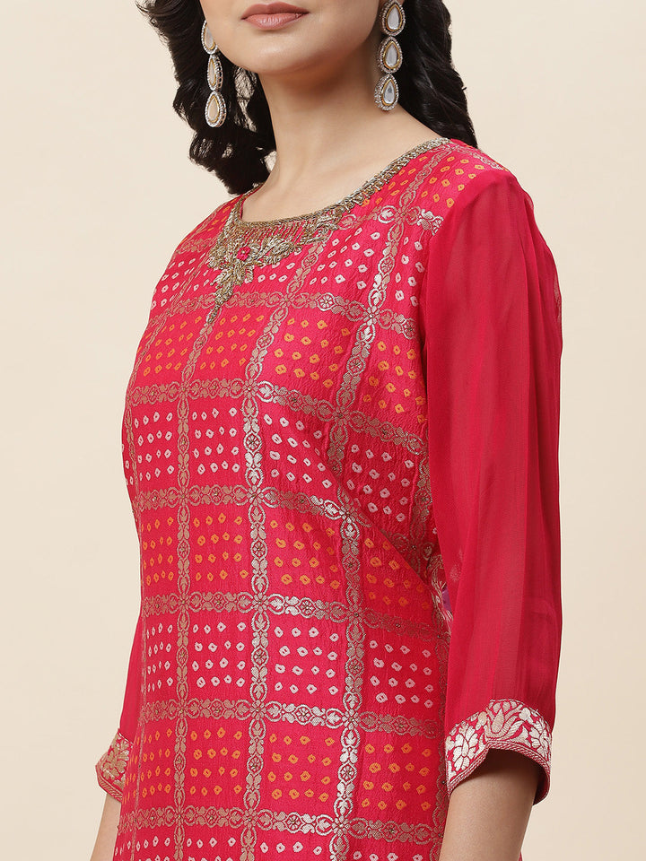 Zari Jaal Handloom Kurta With Pants &amp; Dupatta