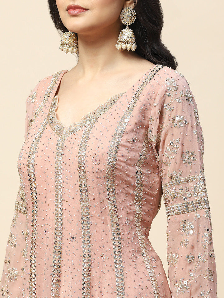 Zari Jaal Stone Georgette Kurta With Garara &amp; Dupatta