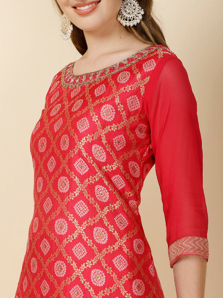 Woven Banarsi Suit Set With Dupatta