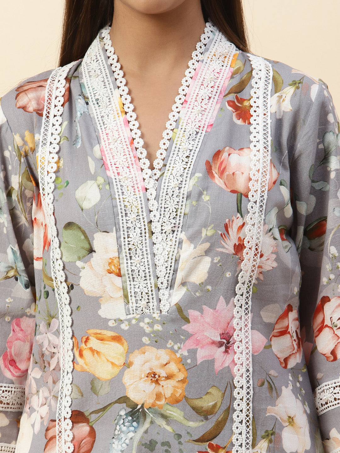 Floral Printed Cotton Kurta With Pants