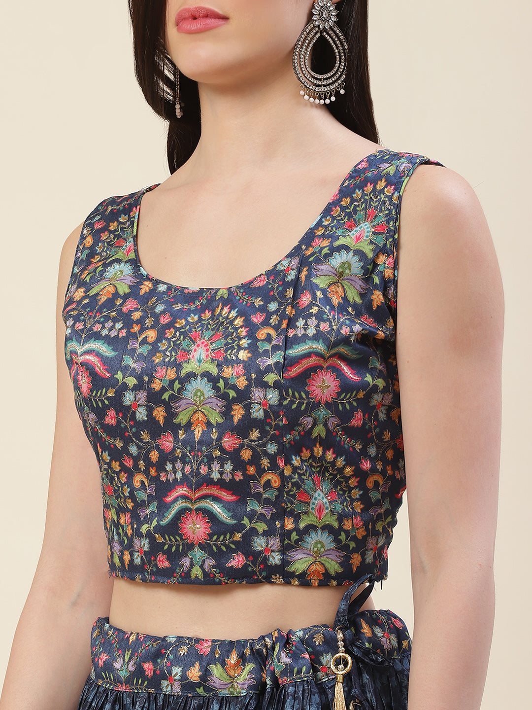 Floral Printed Crepe Choli With Lehenga &amp; Dupatta