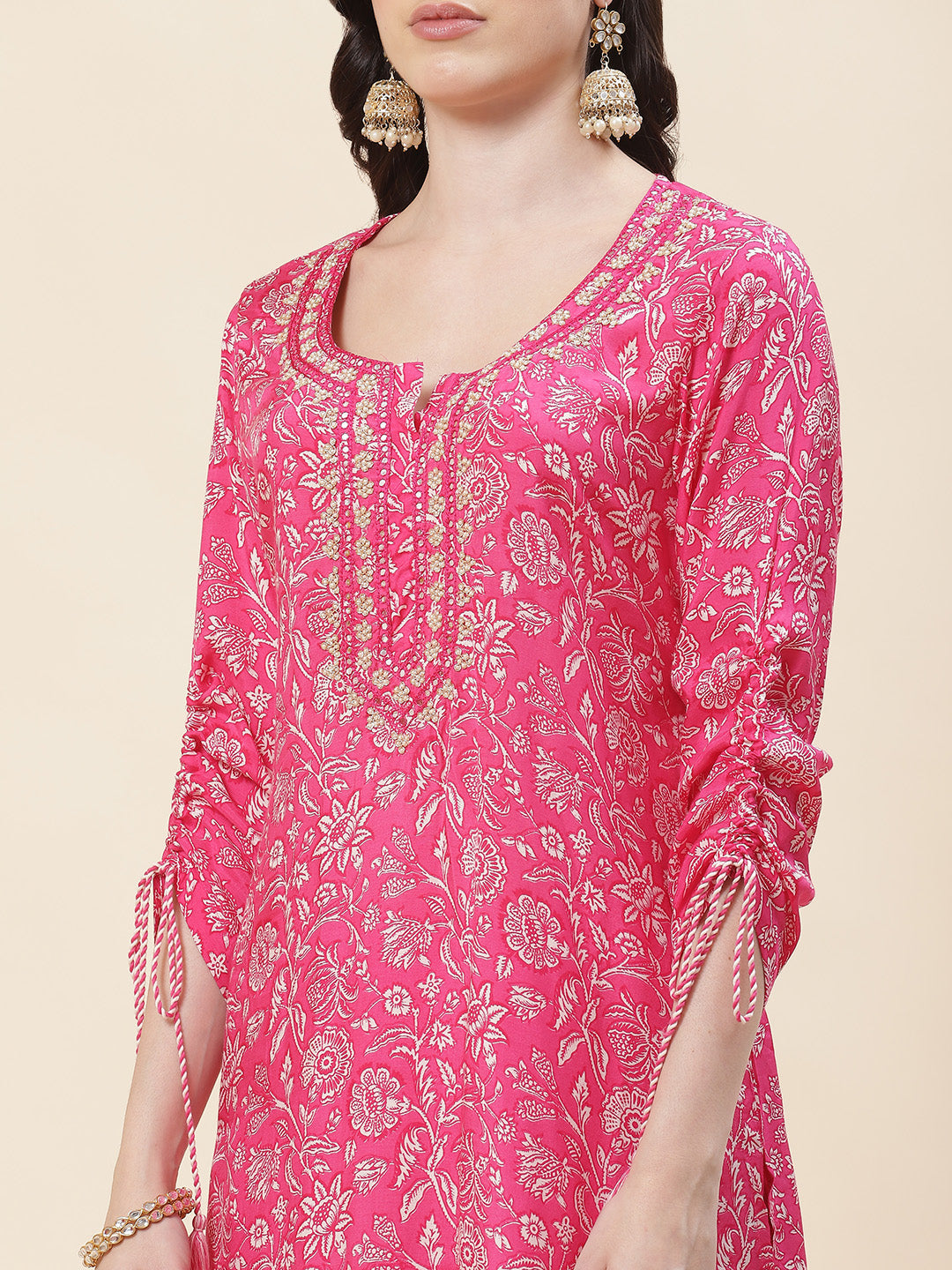 Floral Printed Muslin Kurta With Pants