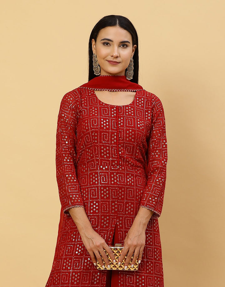 Sequence Embroidered Art Georgette Salwar Kameez Stitched Suit With Georgette Dupatta