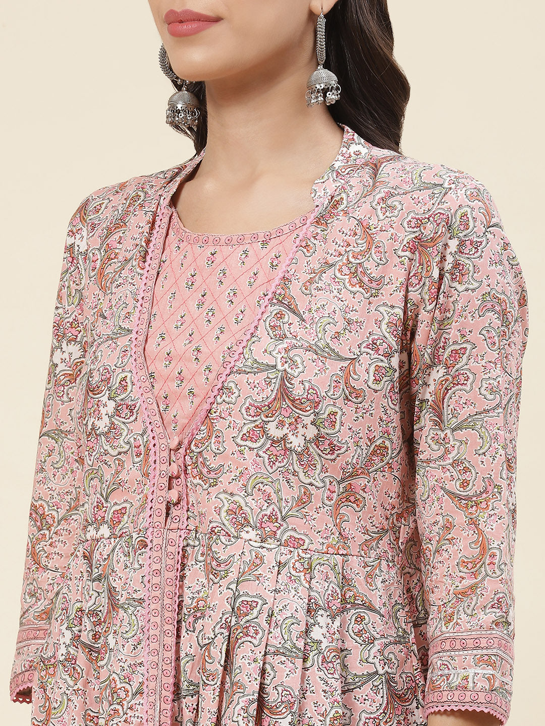 Floral Printed Cotton Kurta With Pants &amp; Dupatta