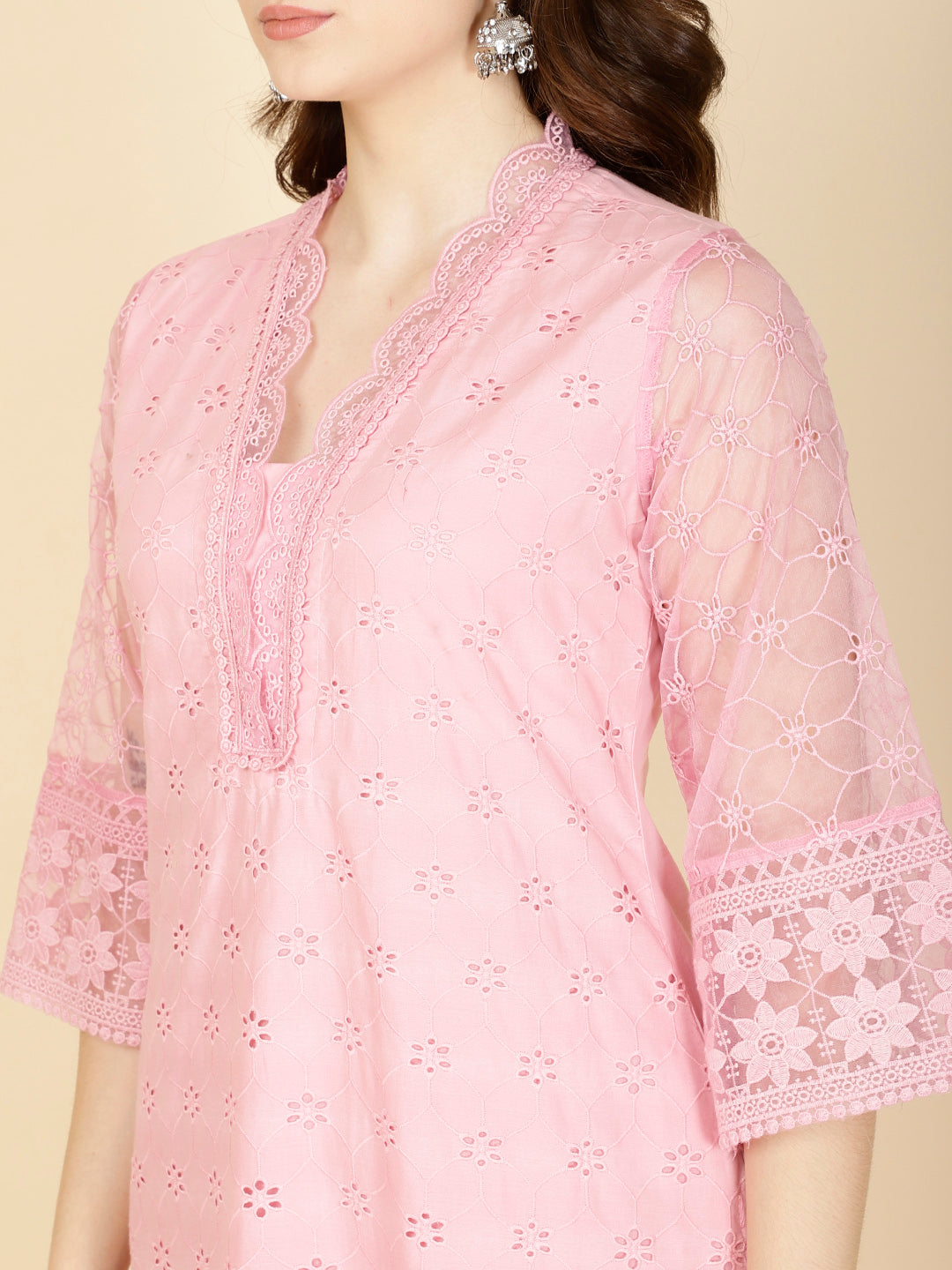 Thread Embroidery Cotton Kurta With Pants