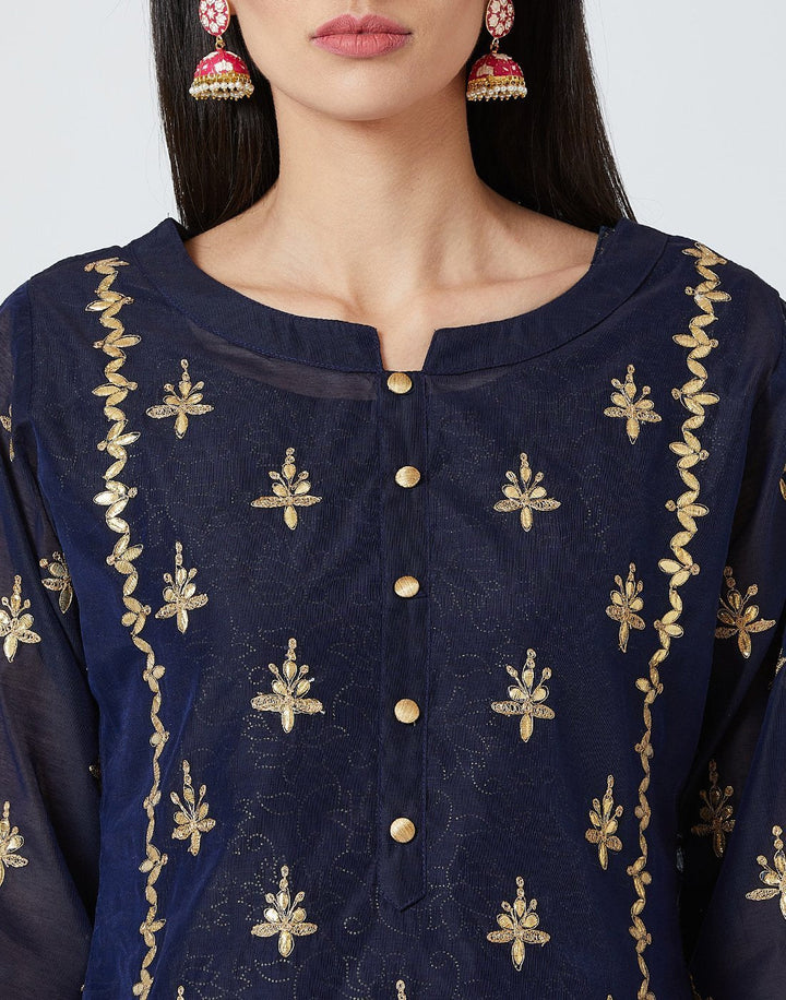 Navy Blue Cotton Chanderi Salwar Kameez