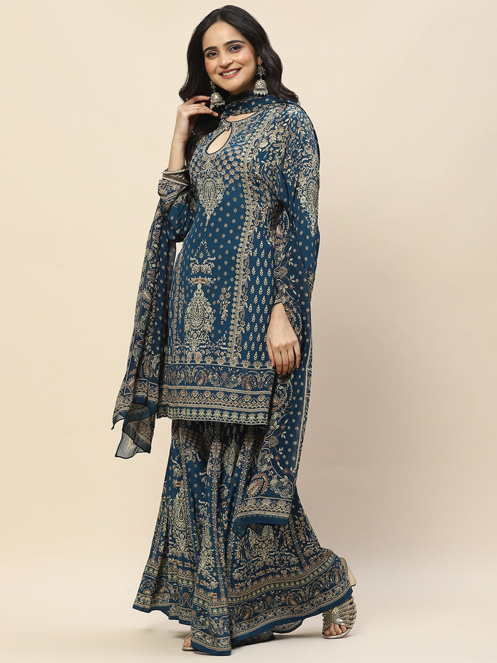 Digital Print Crepe Suit Set With Dupatta