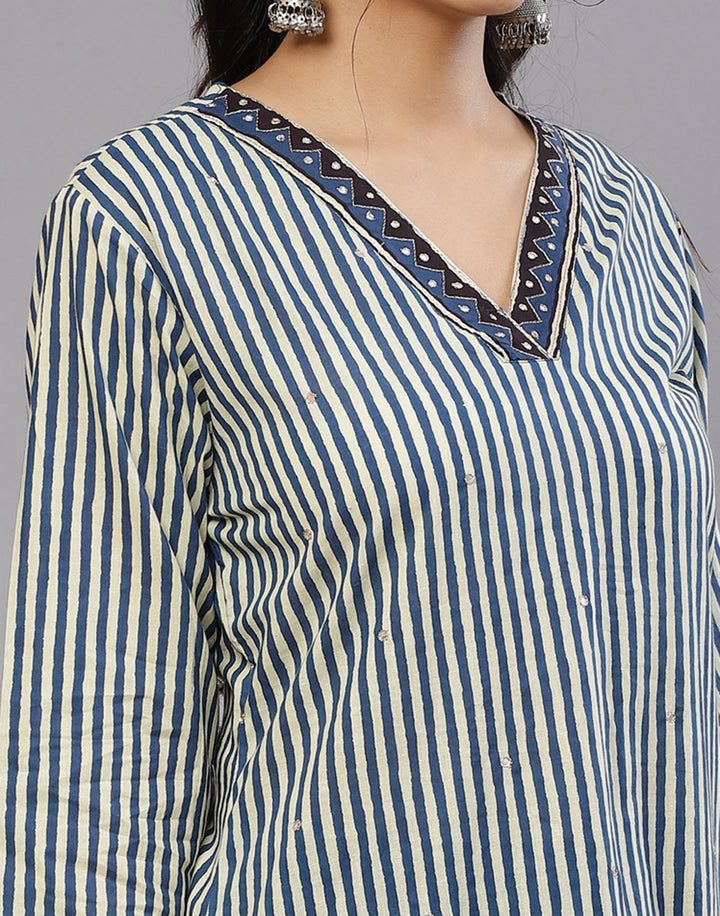 Cotton Striped Kurti Pant Set