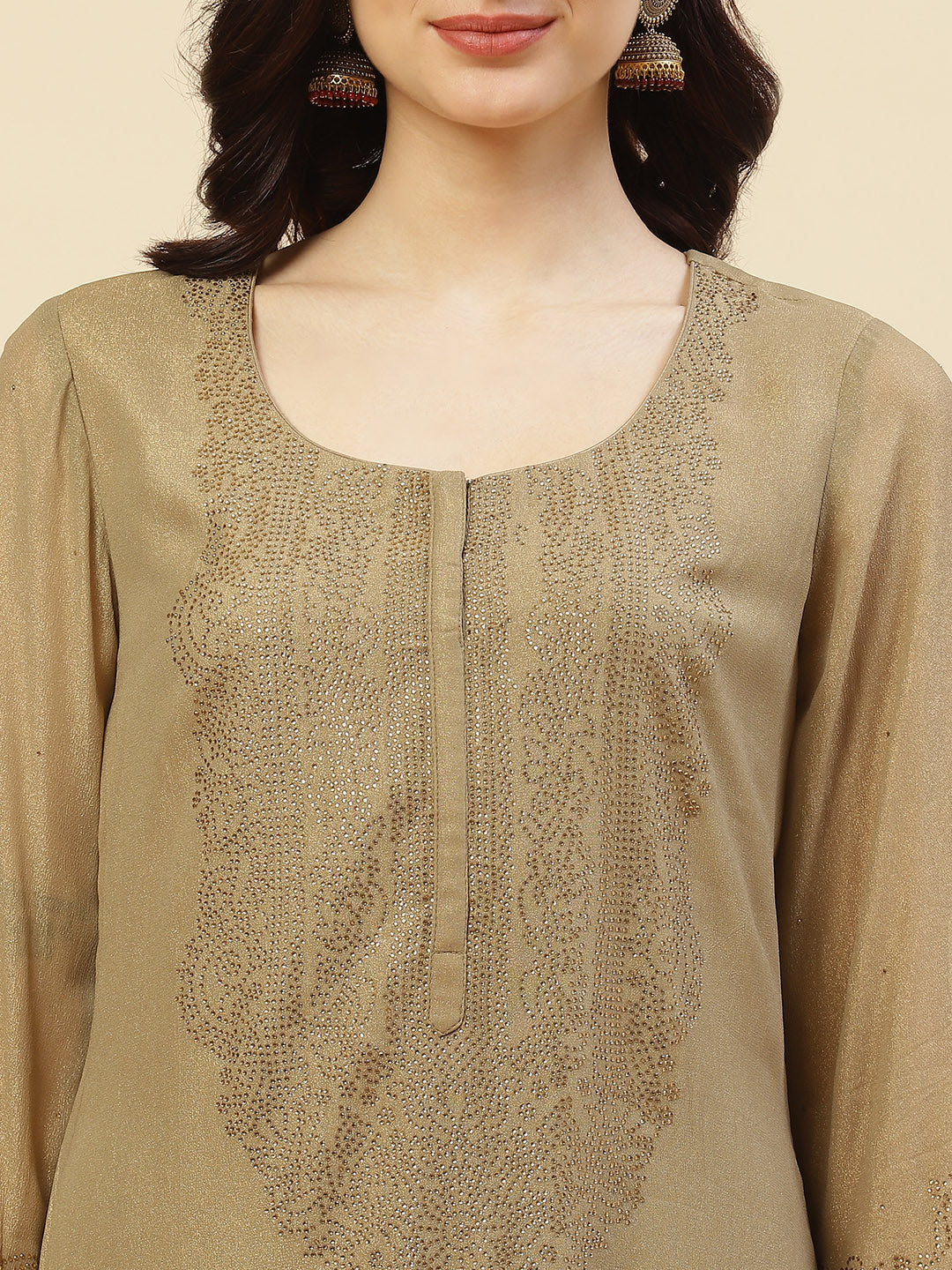 Embroidered Georgette Kurti With Palazzo And Dupatta