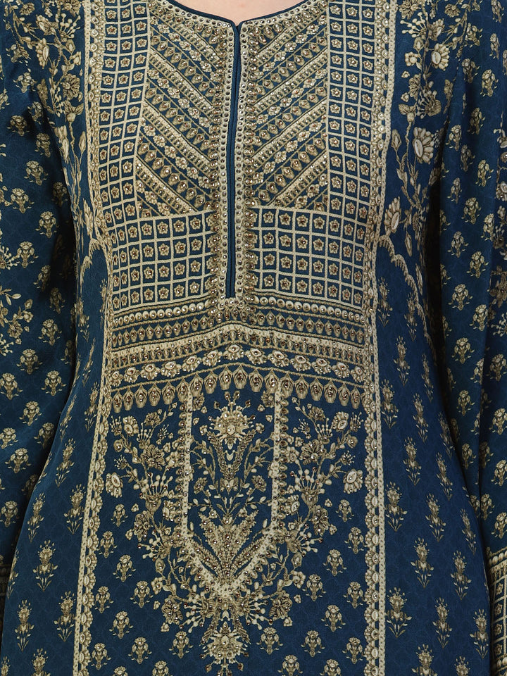 Digital Printed Crepe Kurta With Palazzo &amp; Dupatta