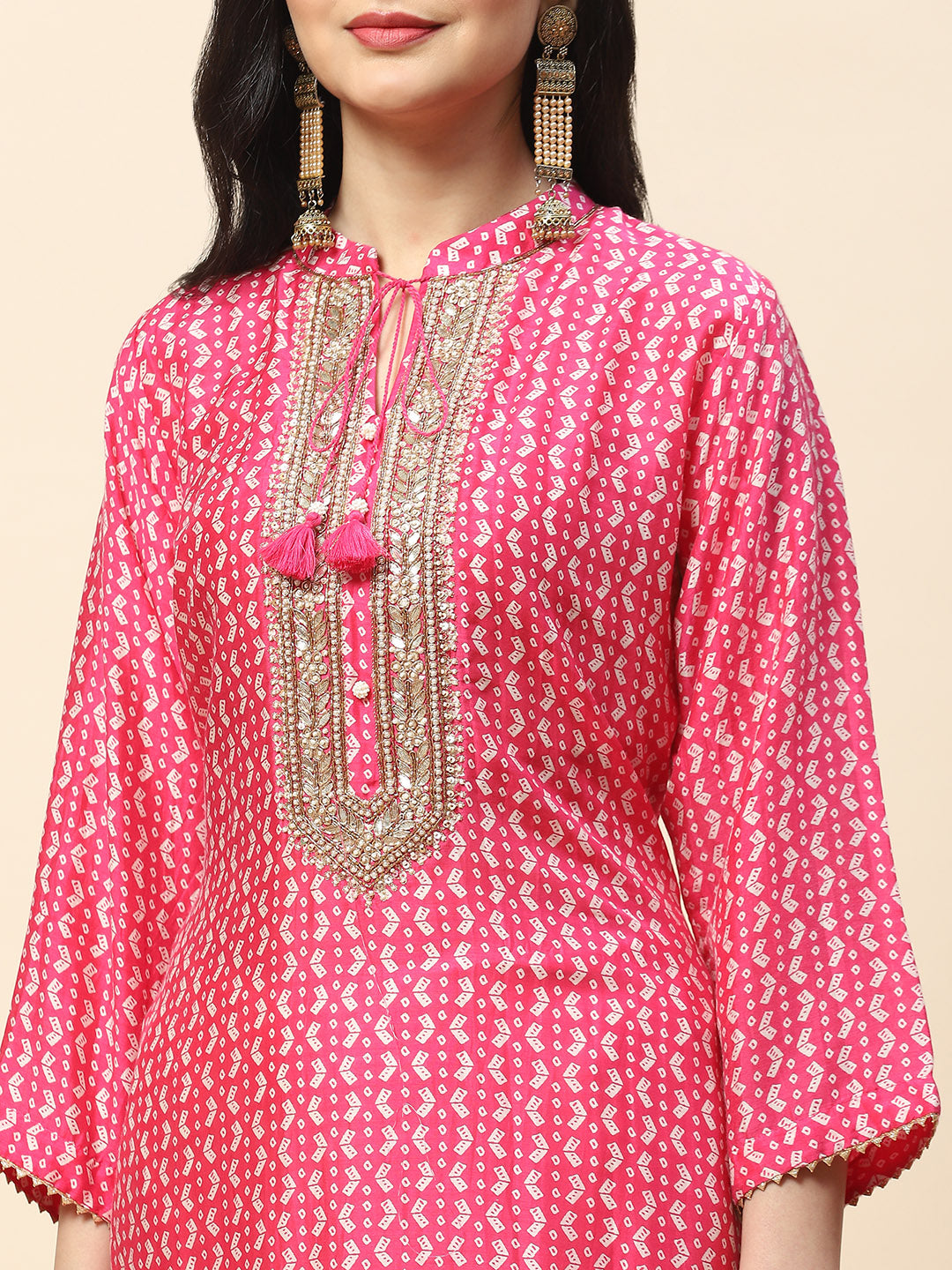 Printed With Yoke Embroidered Muslin Kurta