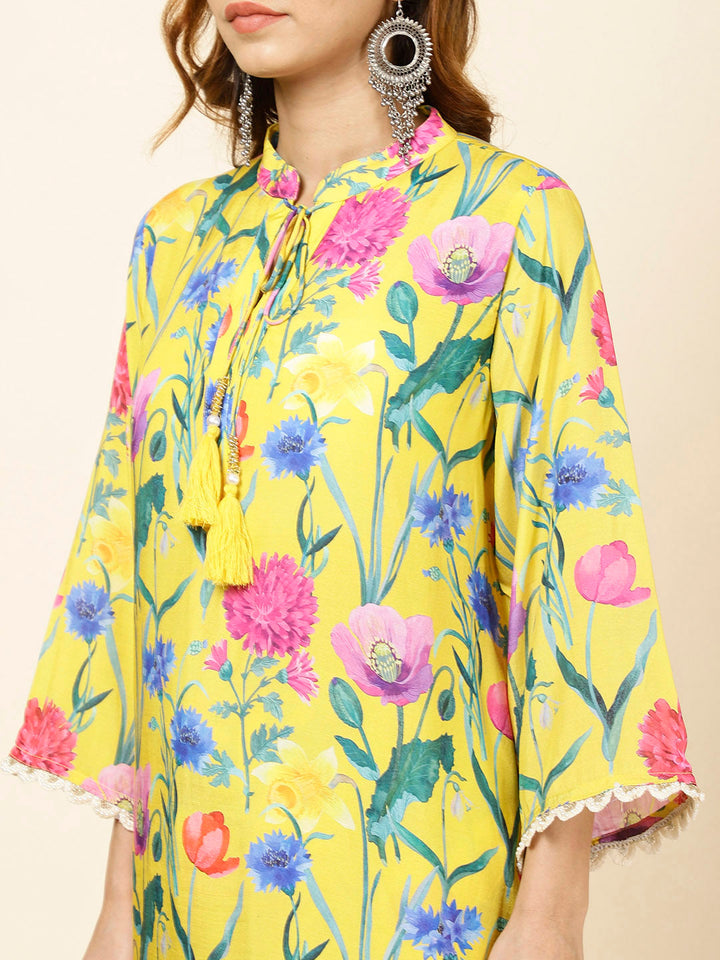 Floral Printed Muslin Kurti With Pants