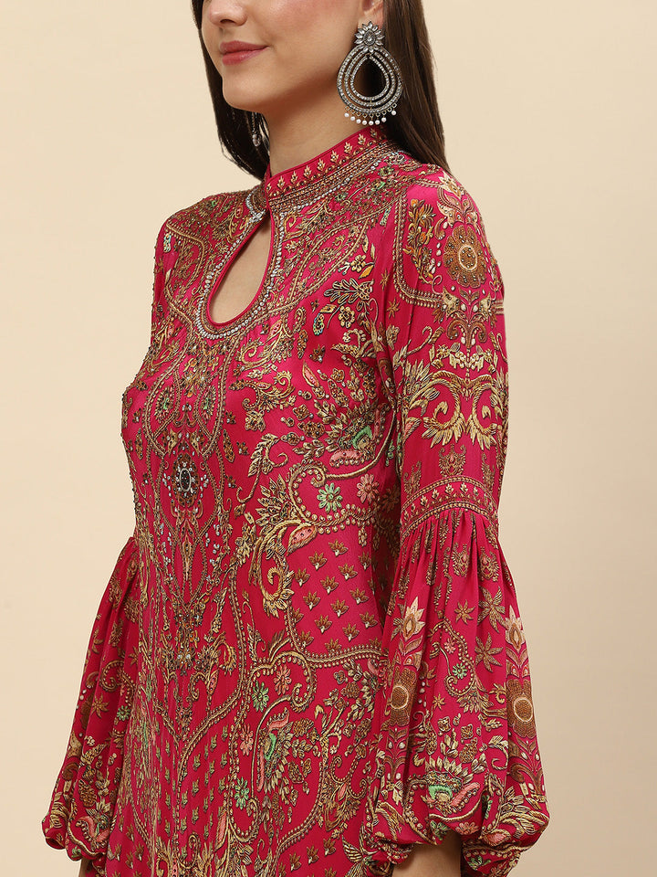 Digital Floral Printed Crepe Gown Dress