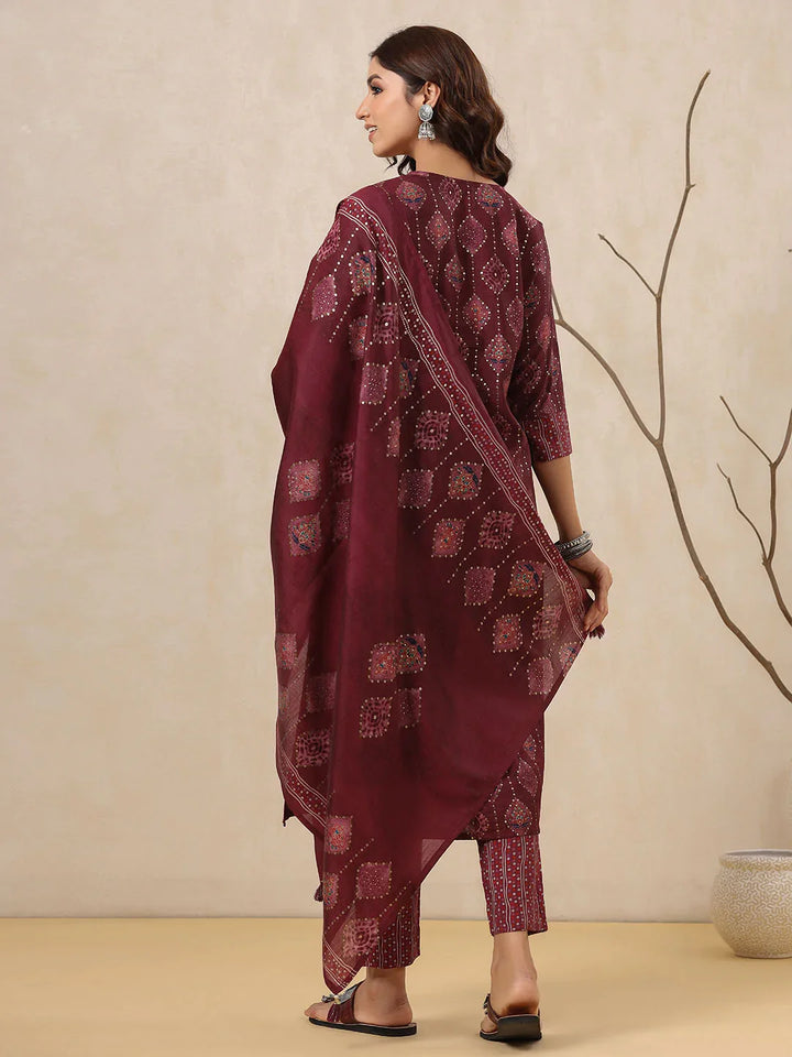Block Printed Muslin Kurta With Pants &amp; Dupatta