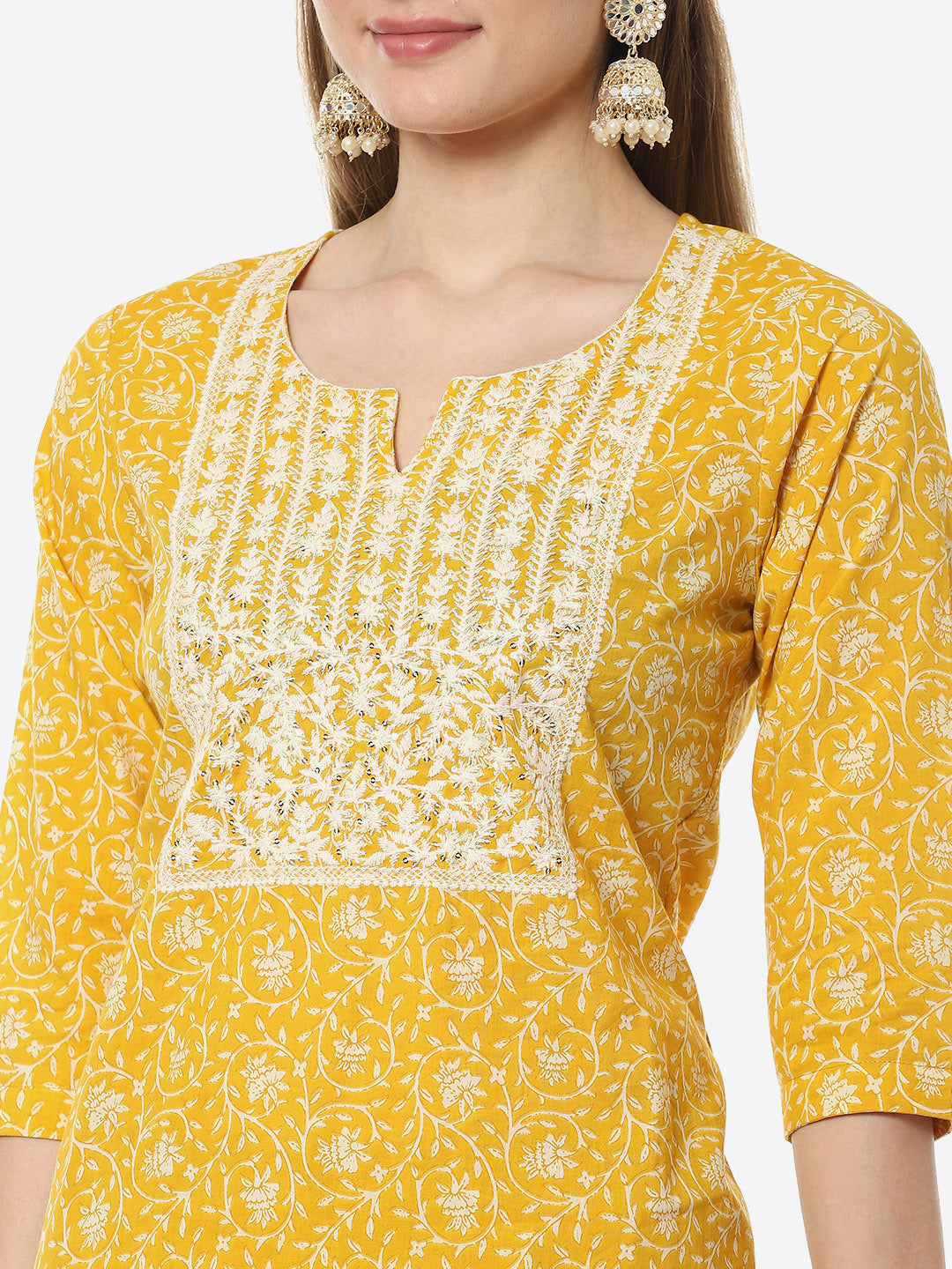 Resham Work Printed Chanderi Kurta With Pant