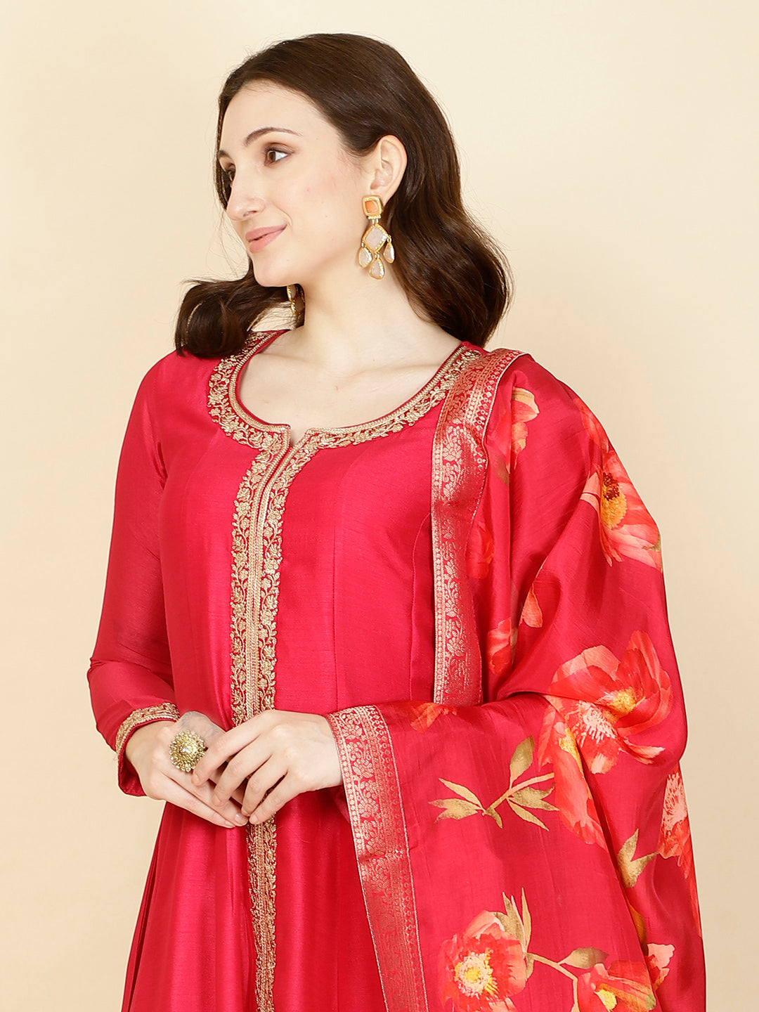 Neck Embroidery Handloom Kurta With Pants &amp; Dupatta