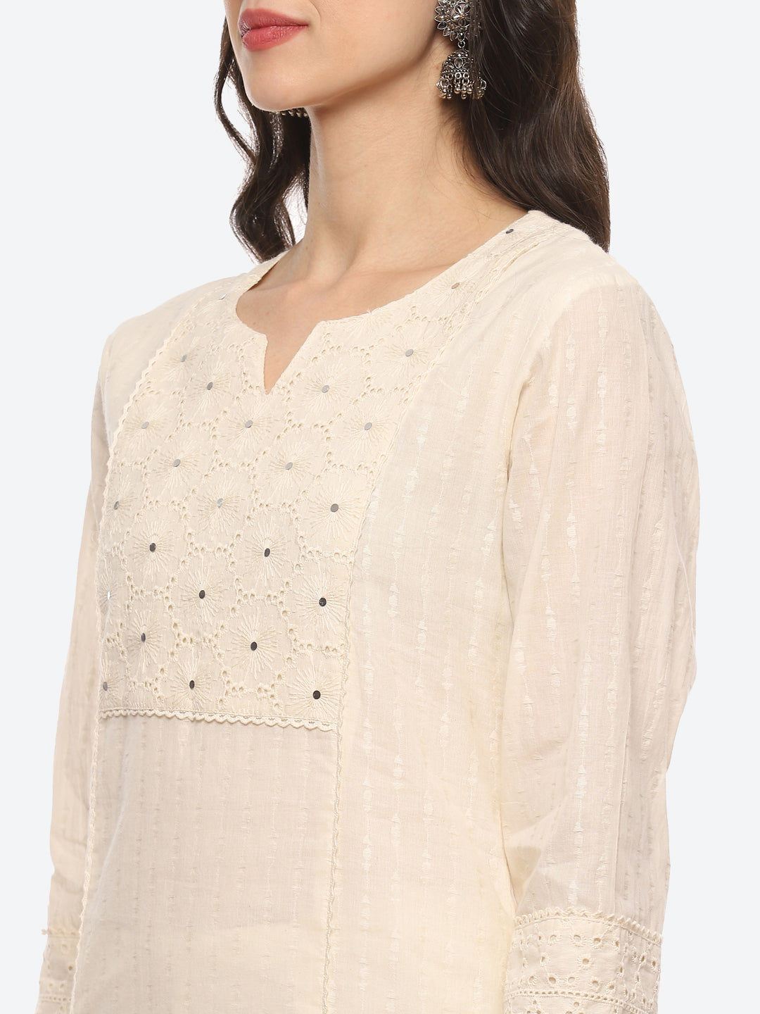 Thread Embroidered Cotton Kurta With Pant