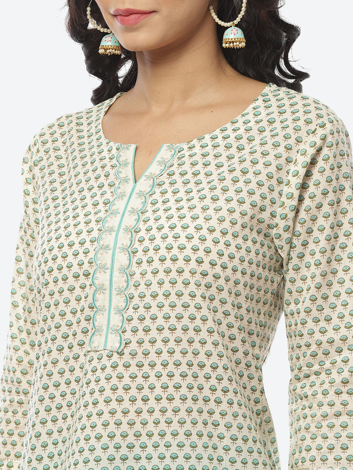 Floral Printed Cotton Kurti With Pant