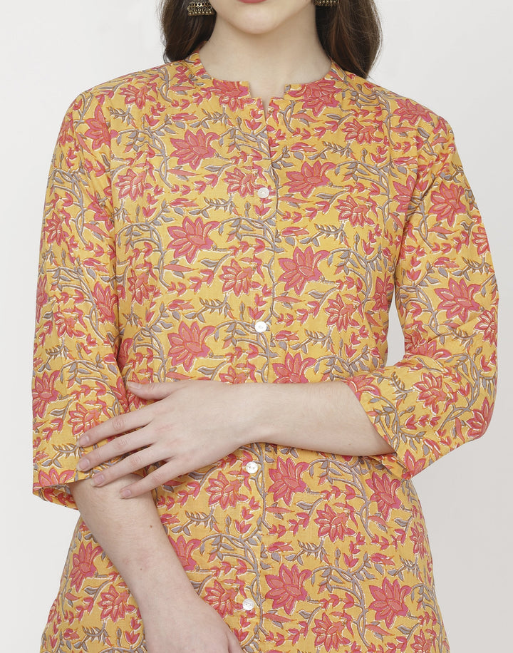 MBZ Meena Bazaar-Yellow Peach Cotton Kurti with Palazzo