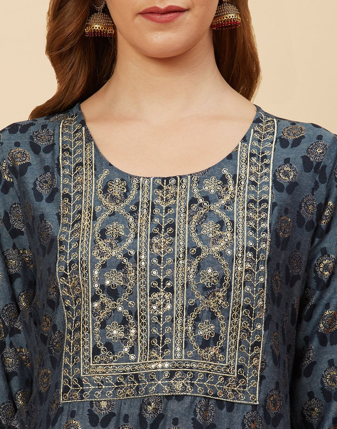 Embroidered Cotton Kurti With Pant