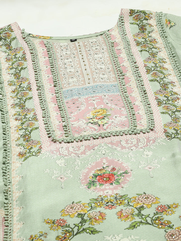 Floral Printed Muslin Kurta With Pants