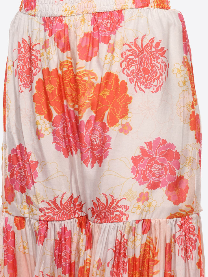 Floral Printed Cotton Kurta With Garara &amp; Dupatta