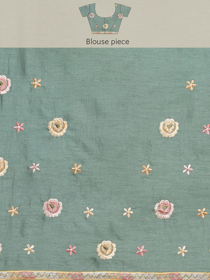 Thread Work Embroidered Art Tussar Saree