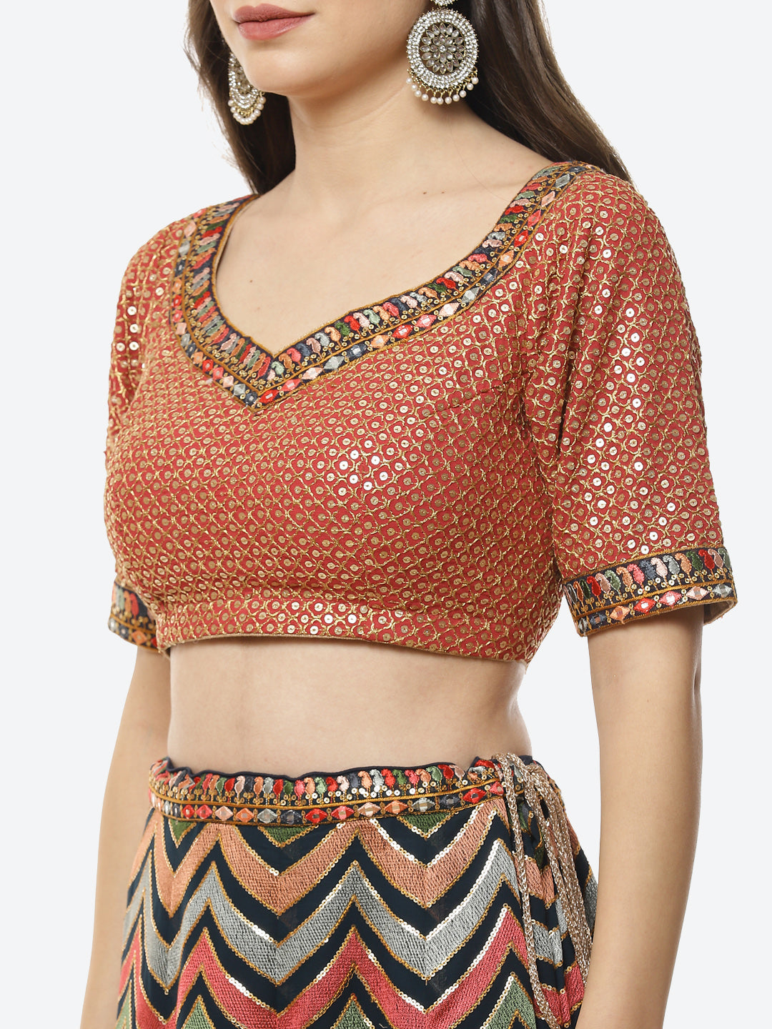 Embroidered Georgette Lehenga With Choli And Dupatta