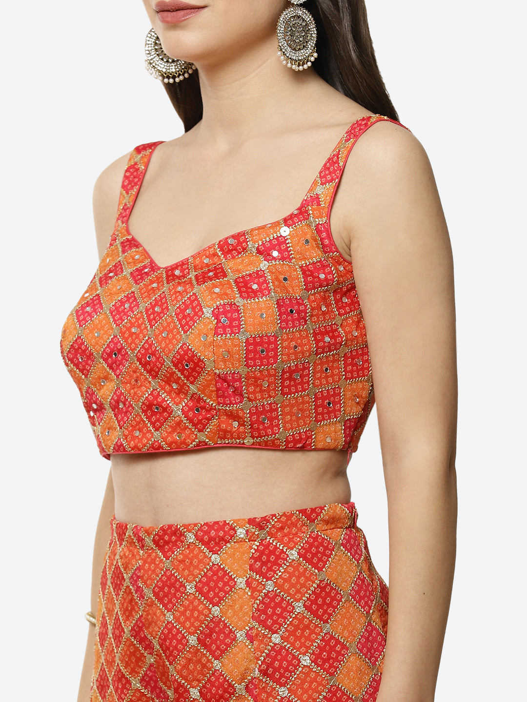 Bandhej Printed Georgette Top With Palazzo And Jacket