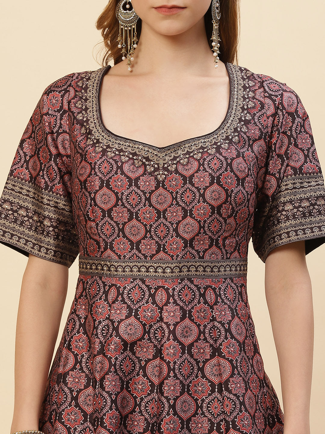 Digital Printed Art Tussar Anarkali Kurti With Chudidar And Net Dupatta