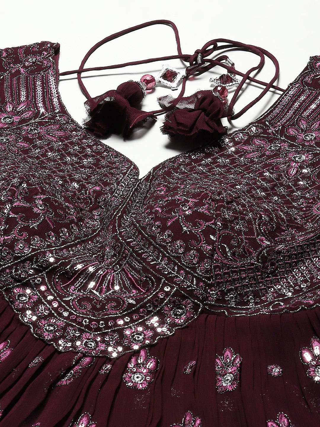 Sequin Zari Embroidered Georgette Choli With Lehenga &amp; Dupatta