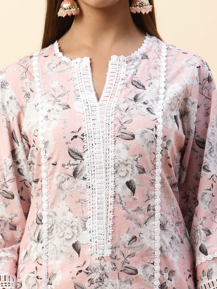 Floral Printed Cotton Kurta With Pants