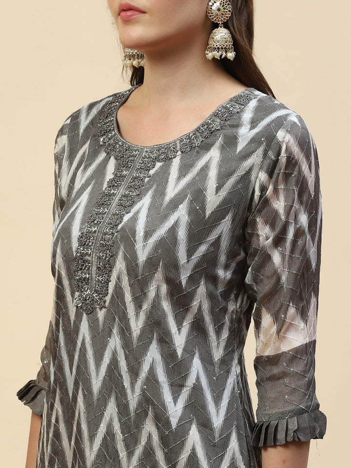 Resham Mirror Chiffon Kurta