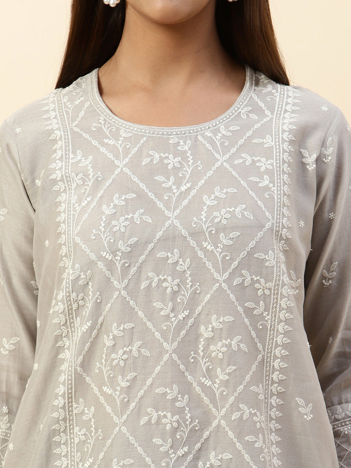 Embroidered Chanderi Kurta With Palazzo