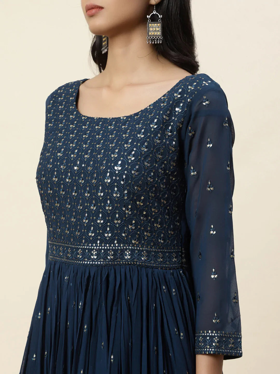 Resham Sequin Embroidered Georgette Kurta With Palazzo &amp; Dupatta