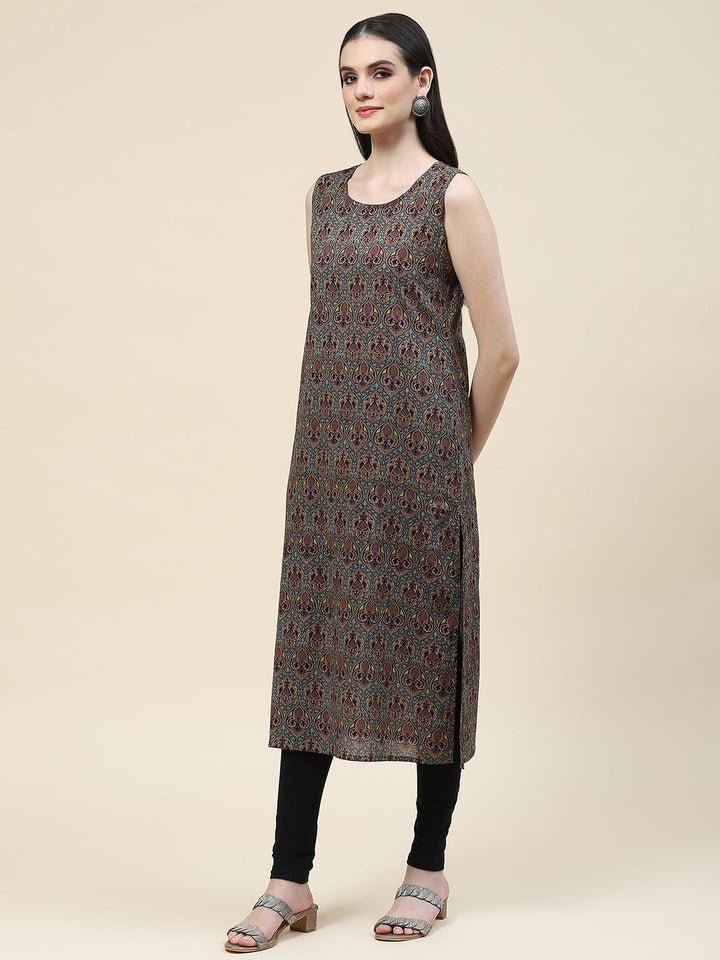 Floral Printed Cotton Kurta With Inner