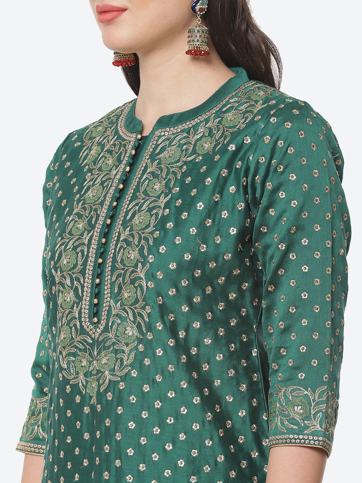 Embroidered Cotton Chanderi Stitched Salwar Kameez With Embroidered Dupatta