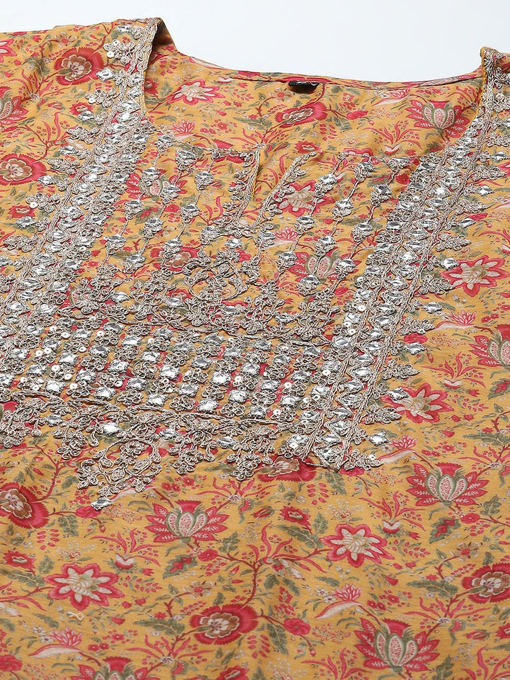 Printed Chanderi Kurta With Pants