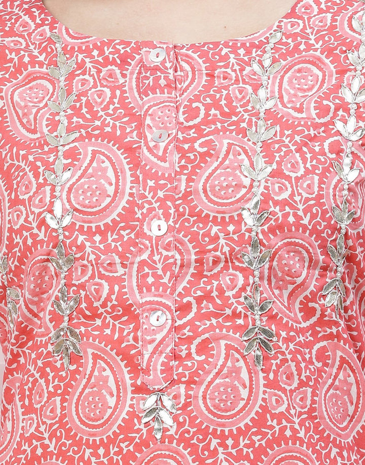 Printed Cotton Kurti Set with Gota Work