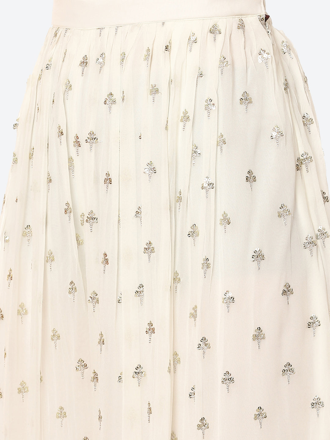 Resham Sequin Booti Georgette Kurta With Palazzo &amp; Net Dupatta