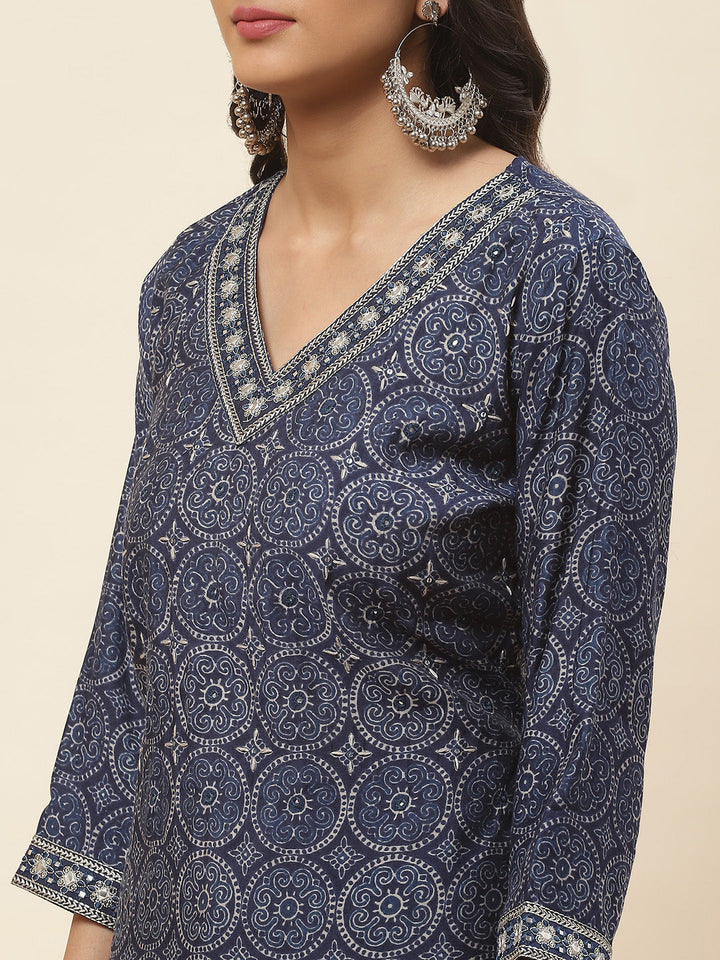 Printed Cotton Kurta With Pants &amp; Dupatta