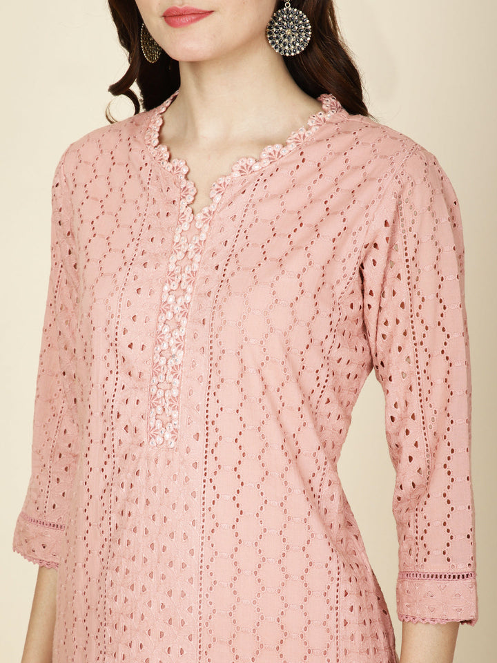 Thread Embroidery Cotton Kurta With Pants