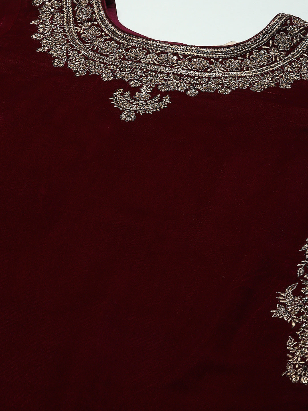 Neck Embroidered Velvet Kurta With Pants