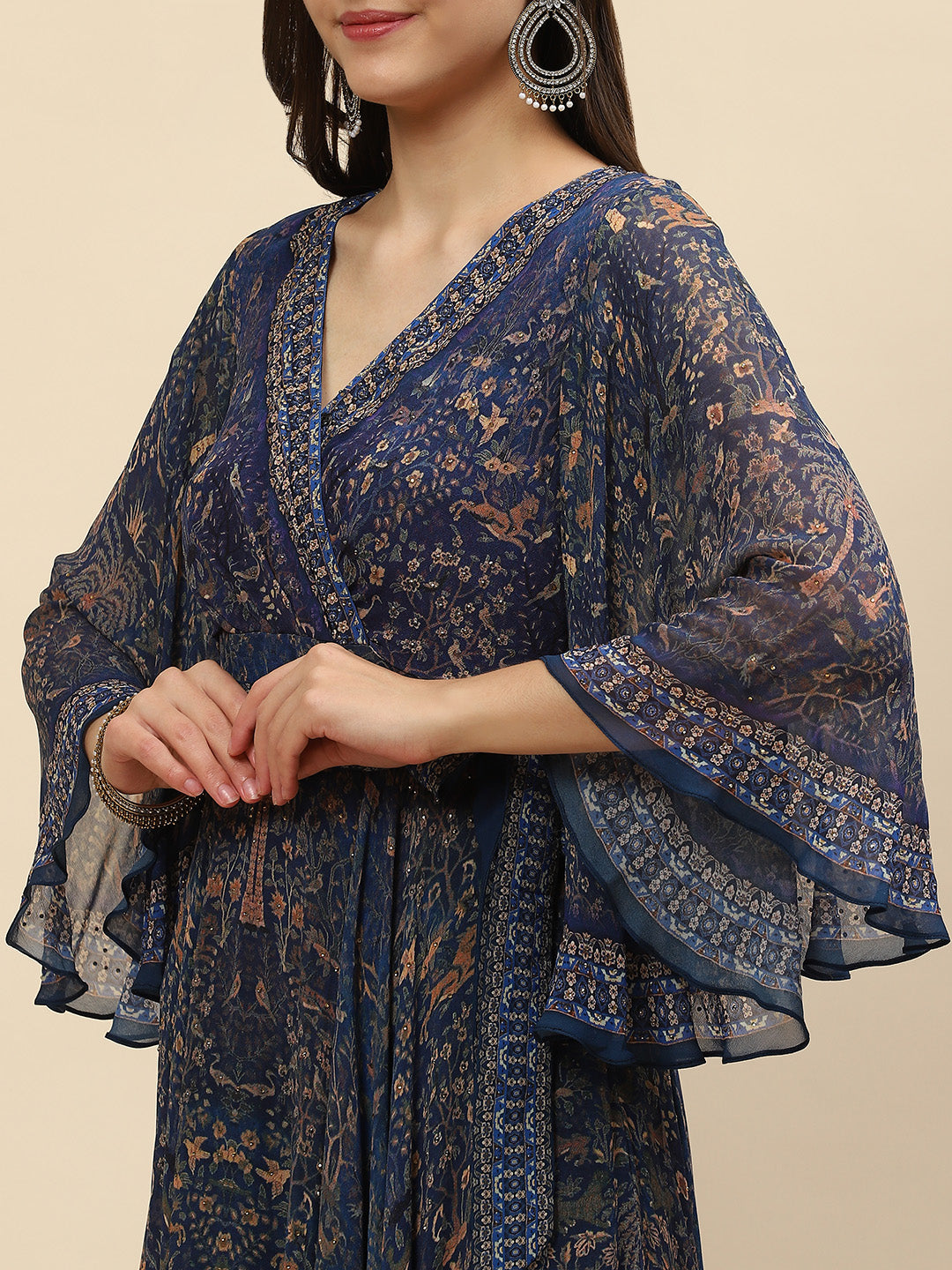 Digital Printed Crepe Gown Dress