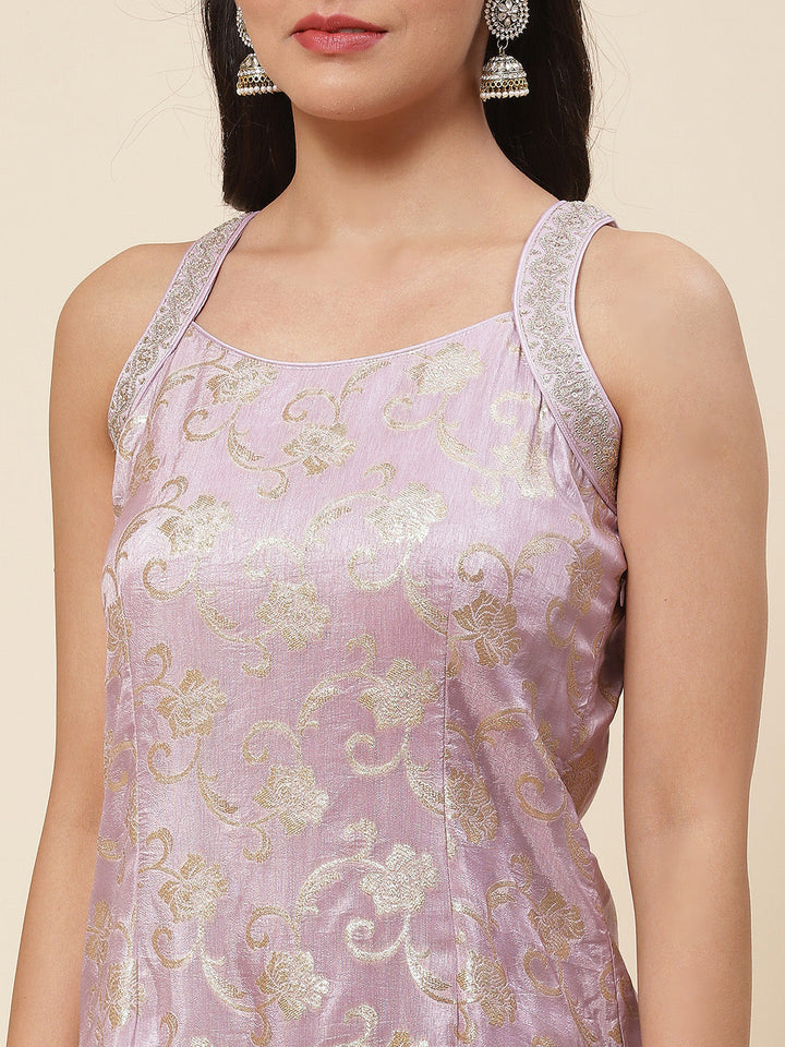 Floral Woven Georgette Kurta With Sharara &amp; Dupatta